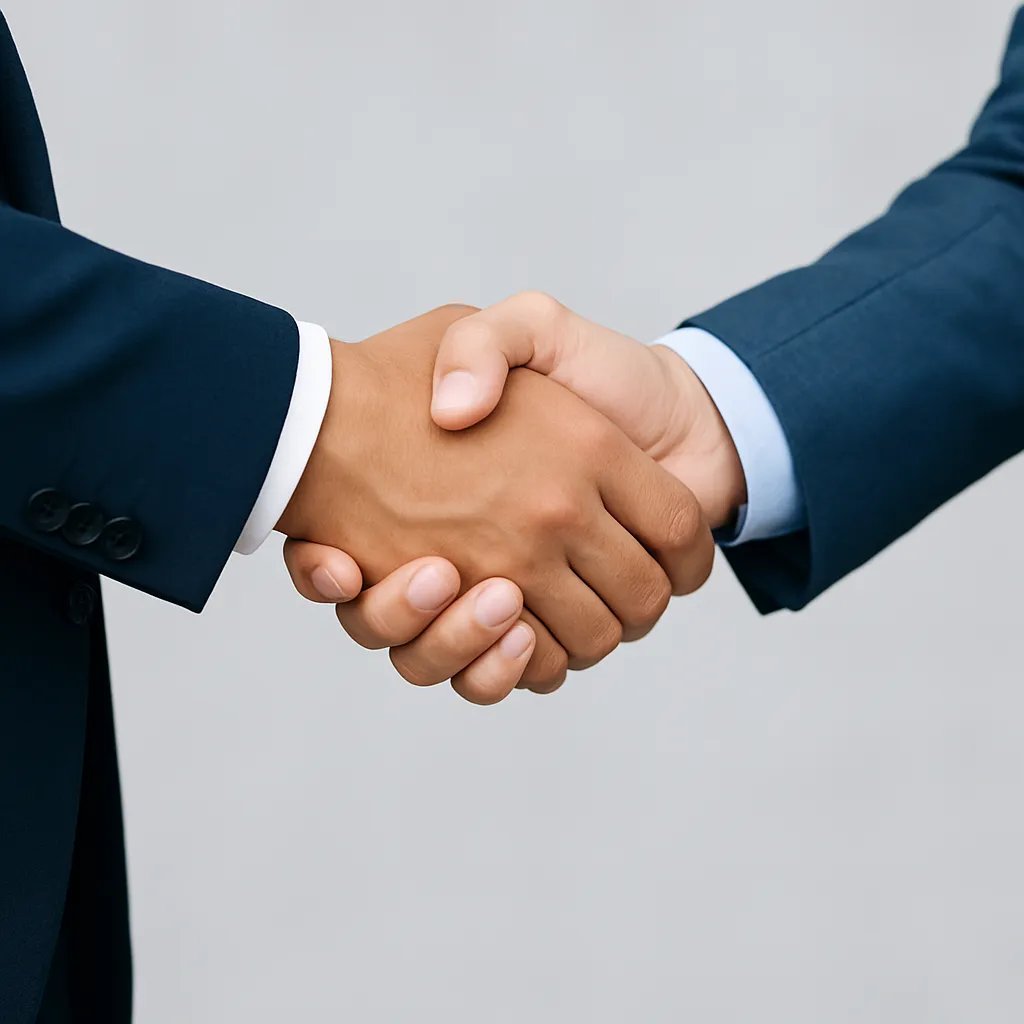 Close-up of a handshake between business partners – symbolizing trust and fair cooperation.