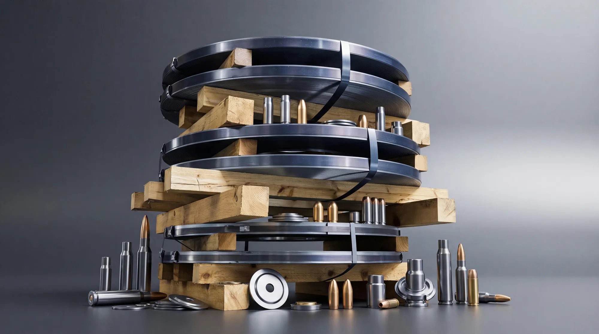 Cold-rolled steel strip and metallic components for defense and ammunition applications.
